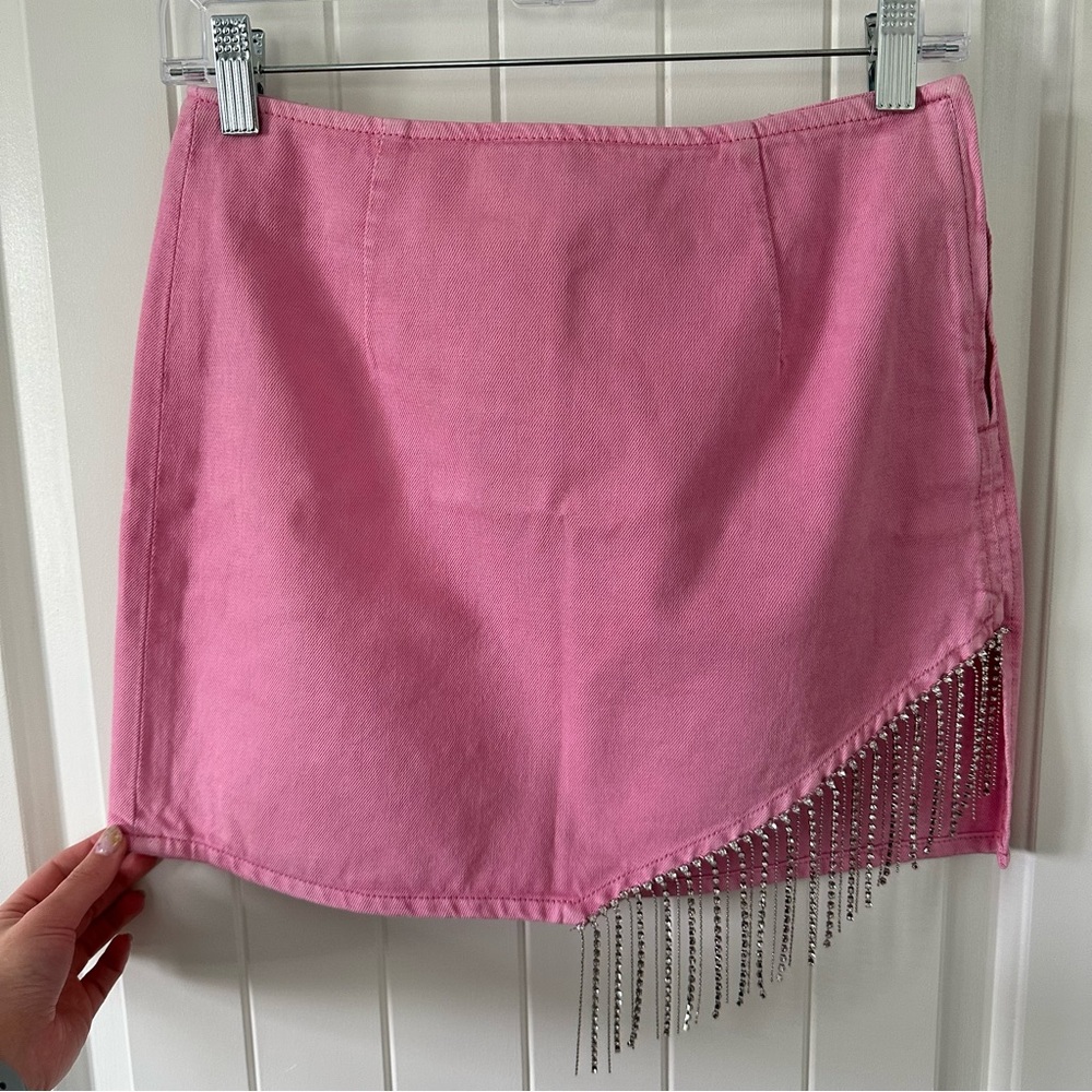 ASOS Pink Denim Fringe Skirt
